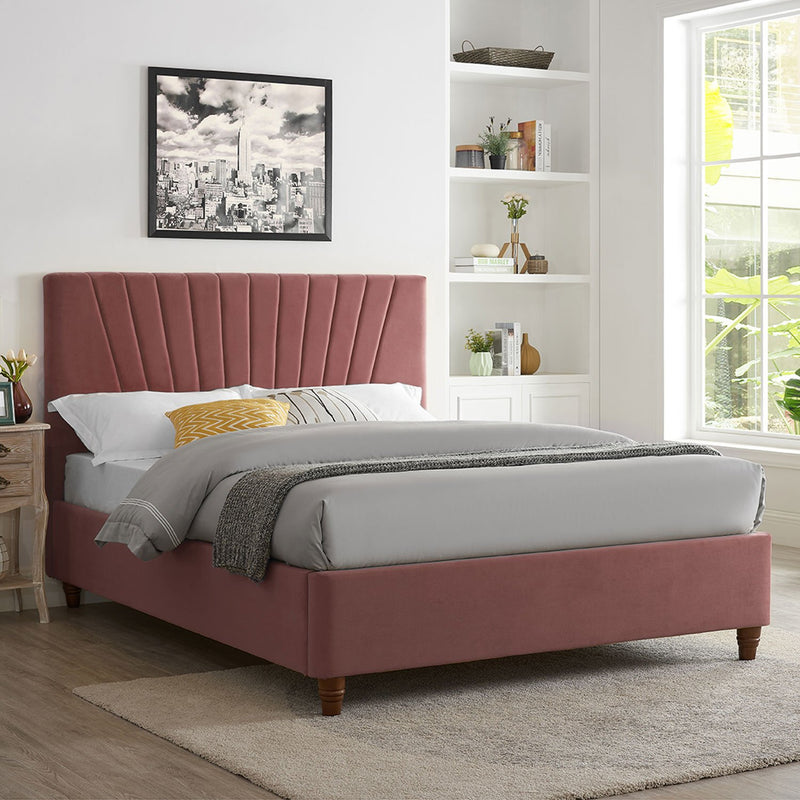 Lexie Wooden Effect Legs Velvet King Size Bed by Lavishway | Velvet Bed-35588