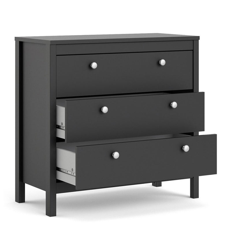 Madrid Matt Black 3 Chest Of Drawers by Lavishway | Chest Of Drawers-29937