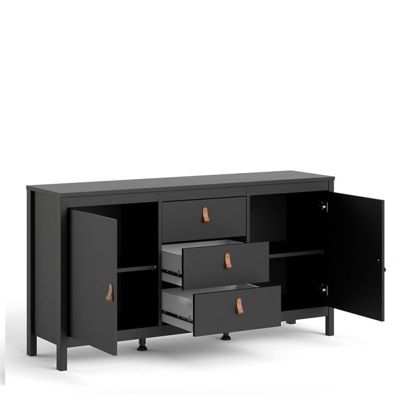 Barcelona Black 3 Drawers Wooden Sideboard by Lavishway | Sideboards-30281