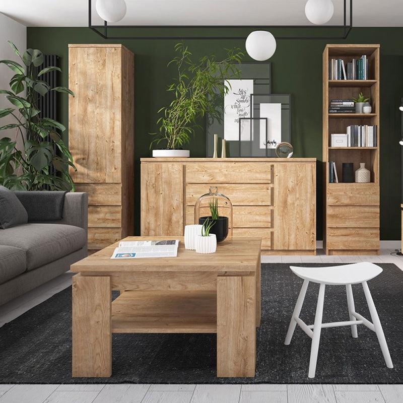 Fribo Oak Narrow 1 Door 3 Drawers Cupboard by Lavishway | Bookcases & Shelves-30317