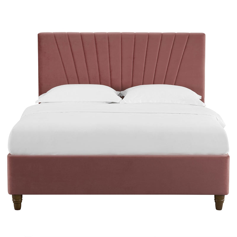 Lexie Wooden Effect Legs Velvet Double Bed by Lavishway | Velvet Bed-35628