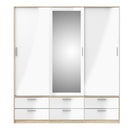 Line Oak & White High Gloss 3 Doors Wardrobe by Lavishway | Wardrobe-29565