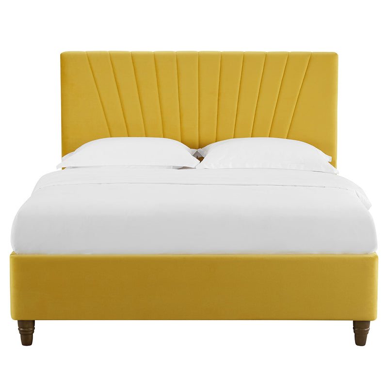 Lexie Wooden Effect Legs Velvet Double Bed by Lavishway | Velvet Bed-35618