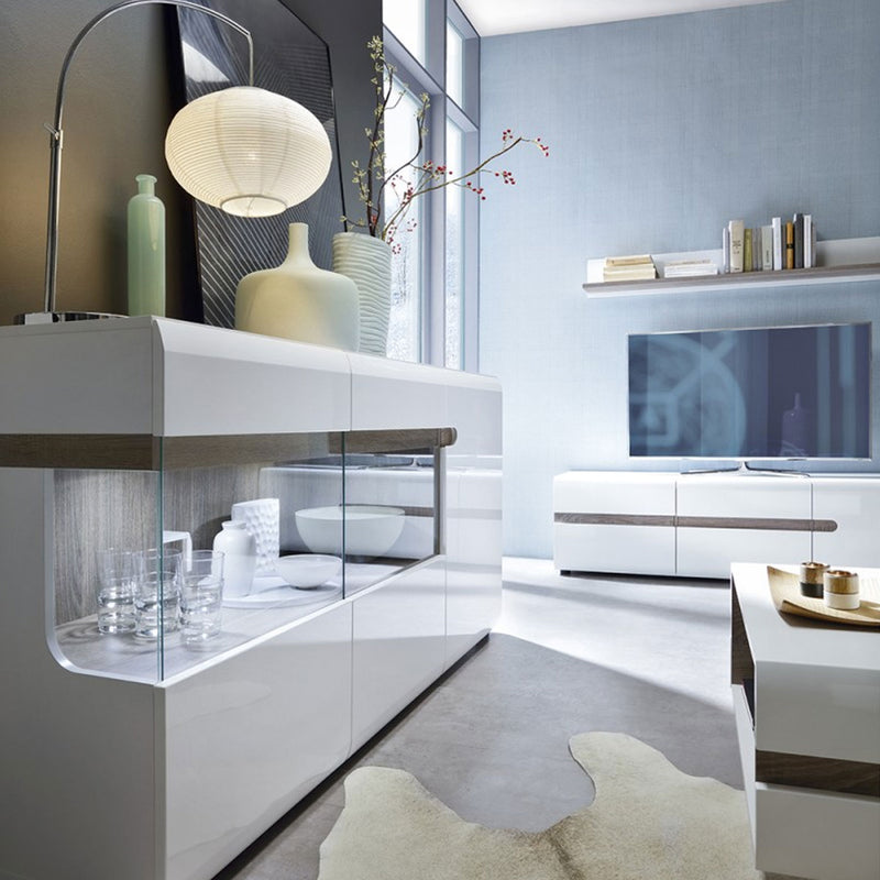 Chelsea White Gloss 3 Glazed Doors Sideboard by Lavishway | Sideboards-30202