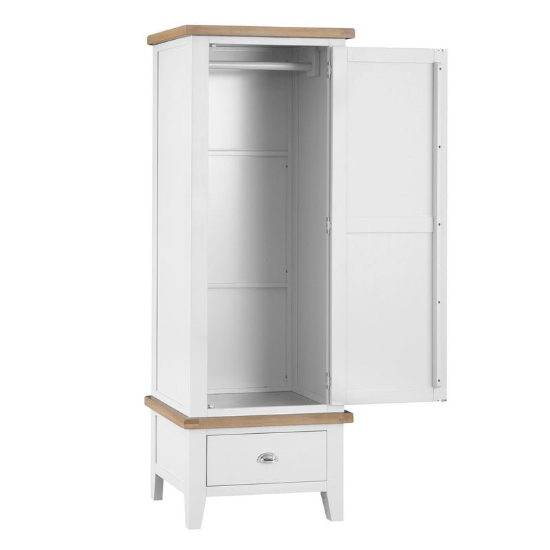 Tattershall Oak Top Single Wardrobe in White by Lavishway | Wardrobe-35980