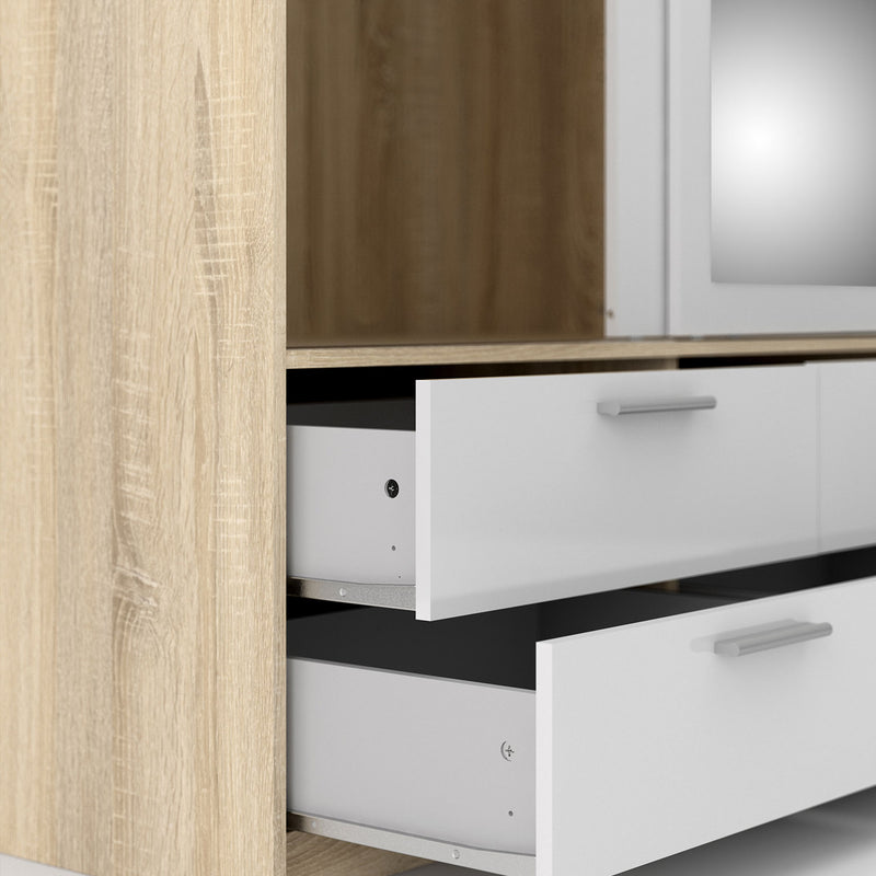Line Oak & White High Gloss 3 Doors Wardrobe by Lavishway | Wardrobe-29566