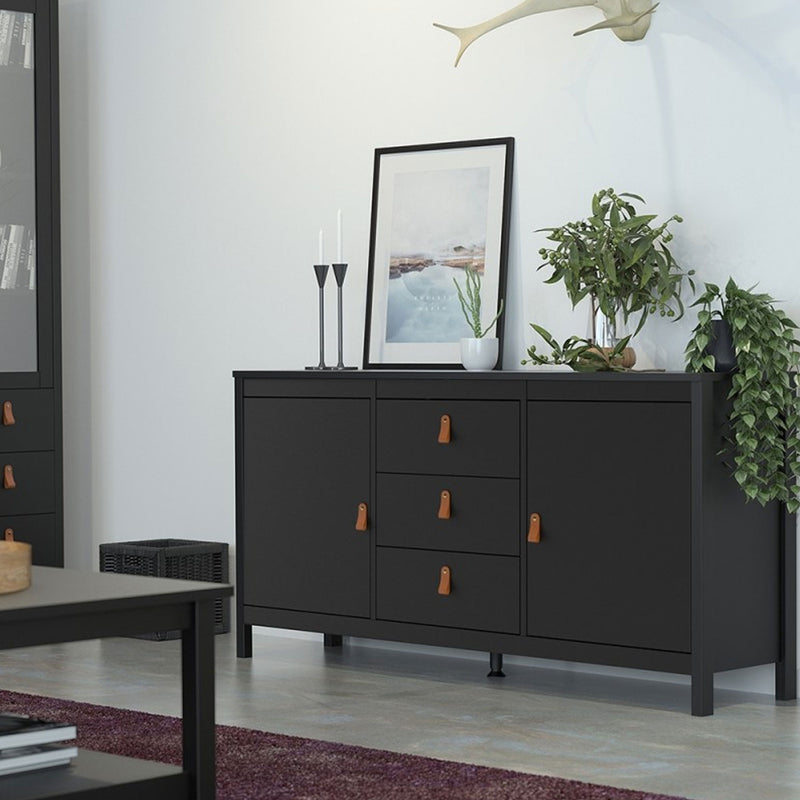 Barcelona Black 3 Drawers Wooden Sideboard by Lavishway | Sideboards-30286