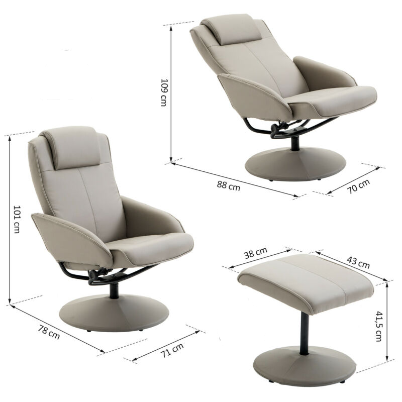 Grey Faux Leather Armchair with Footrest by Lavishway | Recliner Sofa-42712