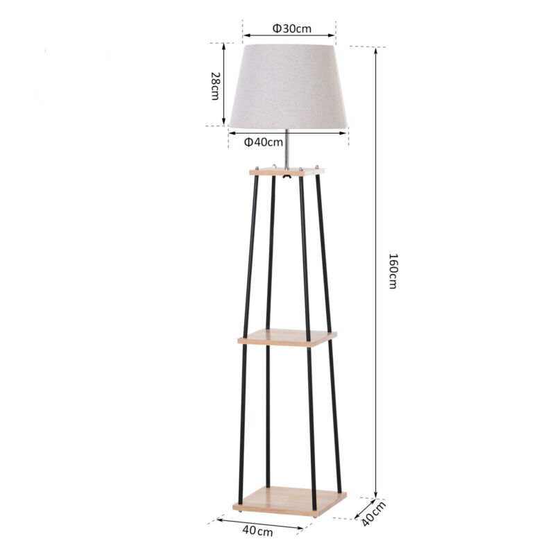 Tripod Floor Lamp with 3-Tier in Oak & White by Lavishway | Floor Lamps-43589