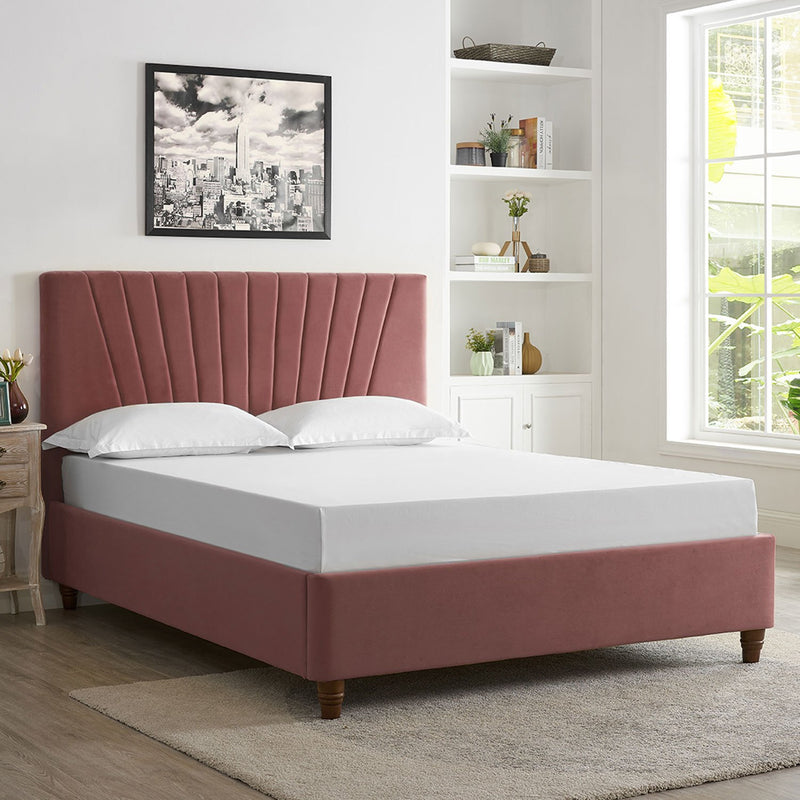 Lexie Wooden Effect Legs Velvet Double Bed by Lavishway | Velvet Bed-35632