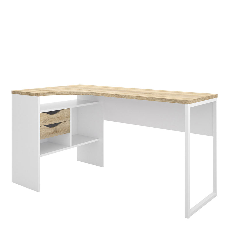 Function Plus Oak & White Corner Desk by Lavishway | Desk Pedestals-29642