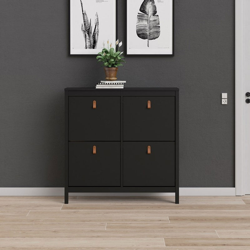 Barcelona Black 4 Tilting Doors Shoe Cabinet by Lavishway | Shoe Cabinets-30263