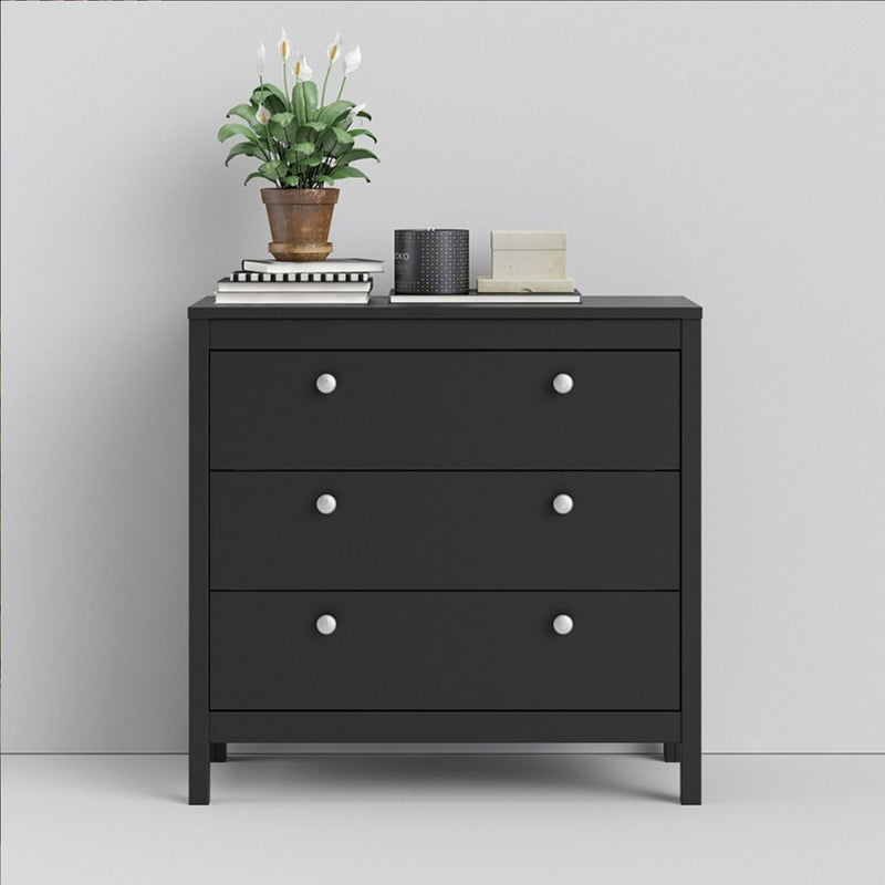 Madrid Matt Black 3 Chest Of Drawers by Lavishway | Chest Of Drawers-29936