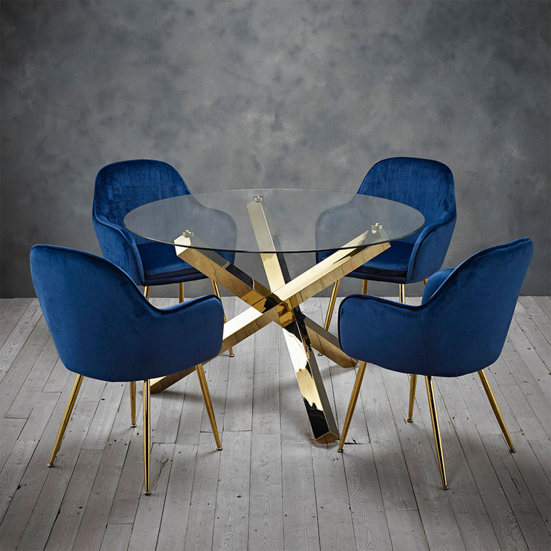 Capri Round Dining Table With Gold Metal Legs by Lavishway | Dining Tables-35341