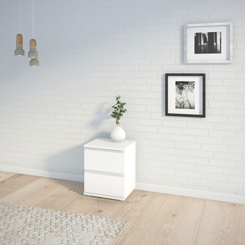 Nova White 2 Drawers Bedside Table by Lavishway | Bedside Tables-30142