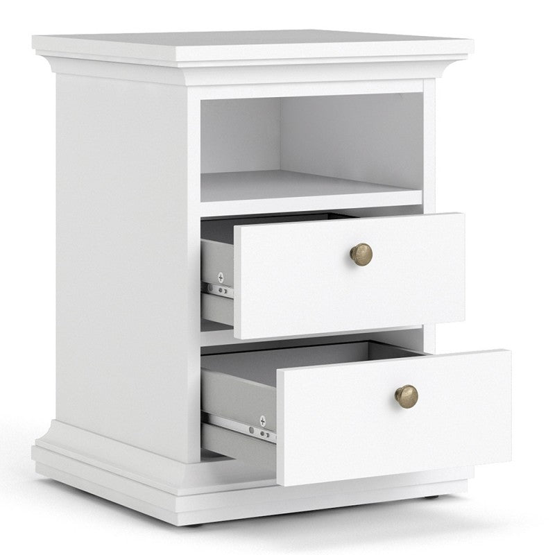 Paris White 2 Drawers Bedside Table by Lavishway | Bedside Tables-29358