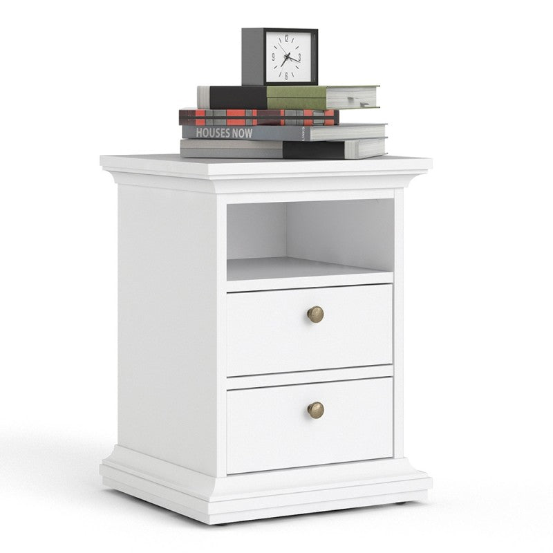 Paris White 2 Drawers Bedside Table by Lavishway | Bedside Tables-29359