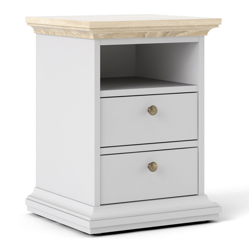 Paris Bedside 2 Drawers in White and Oak by Lavishway | Bedside Tables-42204