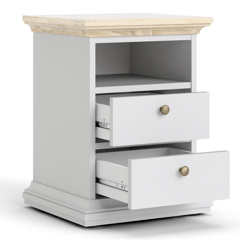 Paris Bedside 2 Drawers in White and Oak by Lavishway | Bedside Tables-42203