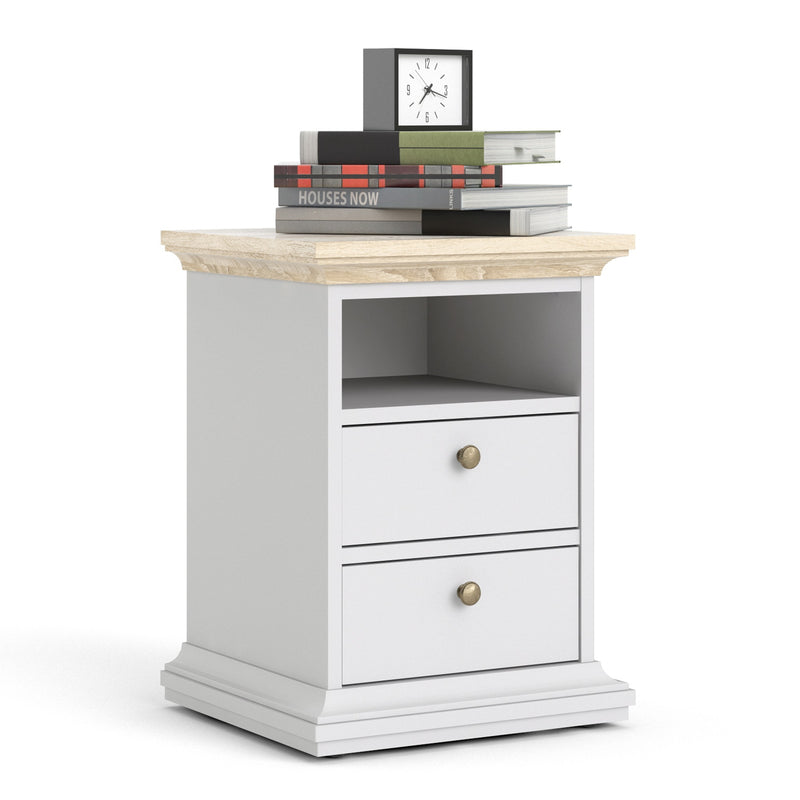 Paris Bedside 2 Drawers in White and Oak by Lavishway | Bedside Tables-42205
