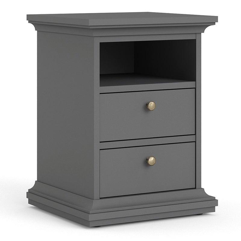 Paris Bedside 2 Drawers in Matt Grey by Lavishway | Bedside Tables-42214