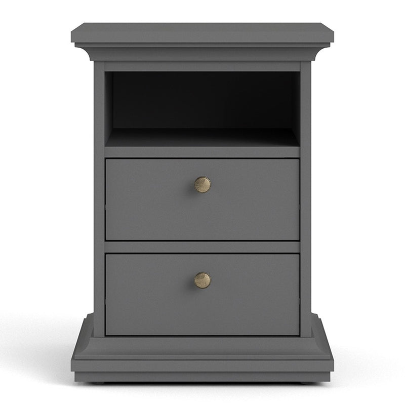 Paris Bedside 2 Drawers in Matt Grey by Lavishway | Bedside Tables-42212