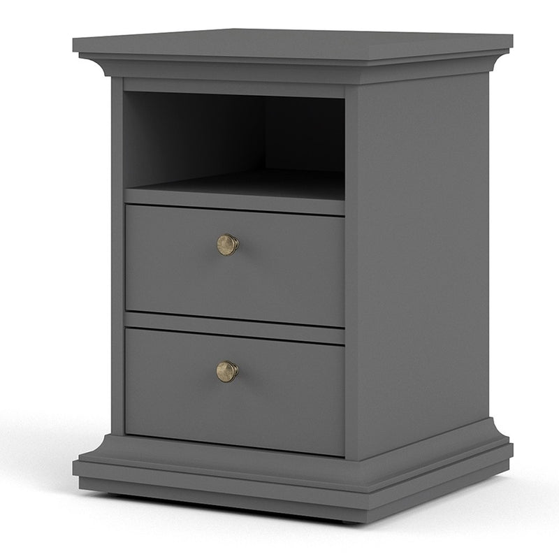 Paris Bedside 2 Drawers in Matt Grey by Lavishway | Bedside Tables-42213
