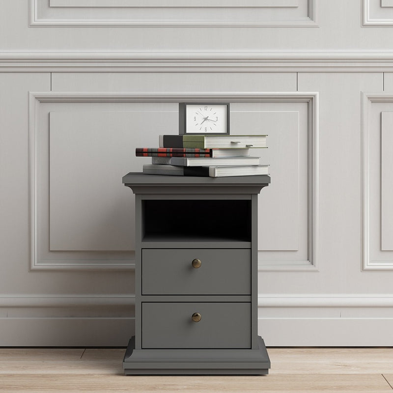 Paris Bedside 2 Drawers in Matt Grey by Lavishway | Bedside Tables-42210