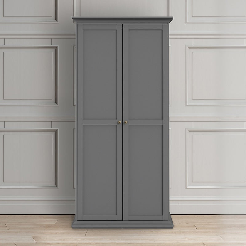 Paris 2 Doors Wardrobe in Matt Grey by Lavishway | Wardrobe-42122