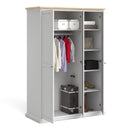 Paris 3 Doors Wardrobe in White and Oak by Lavishway | Wardrobe-42090