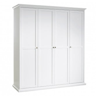 Paris 4 Doors Wardrobe in White by Lavishway | Wardrobe-42060
