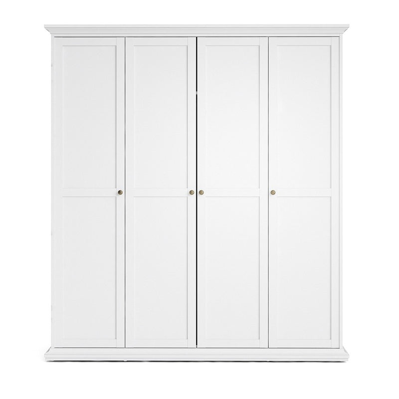 Paris 4 Doors Wardrobe in White by Lavishway | Wardrobe-42059