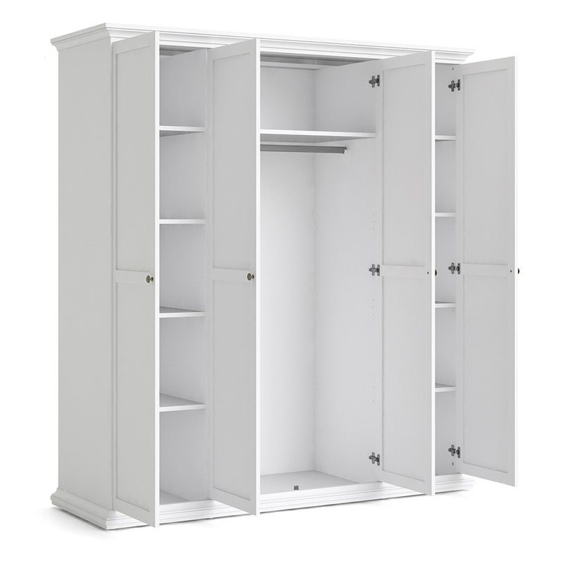 Paris 4 Doors Wardrobe in White by Lavishway | Wardrobe-42061