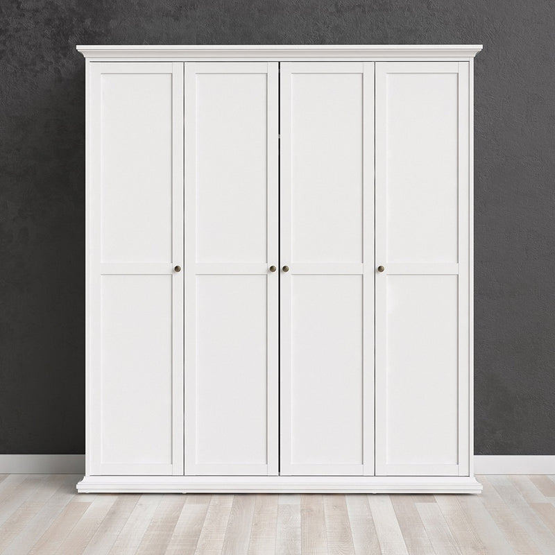 Paris 4 Doors Wardrobe in White by Lavishway | Wardrobe-42058