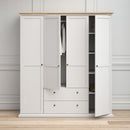 Paris 4 Doors Wardrobe in White and Oak by Lavishway | Wardrobe-42068