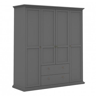 Paris 4 Doors Wardrobe in Matt Grey by Lavishway | Wardrobe-42083