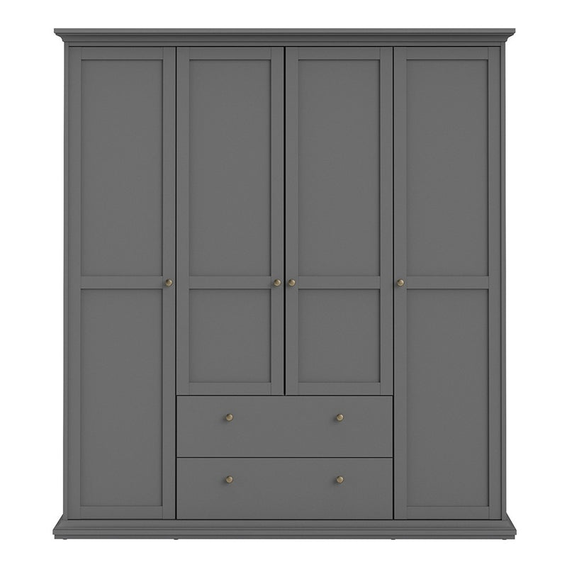 Paris 4 Doors Wardrobe in Matt Grey by Lavishway | Wardrobe-42079