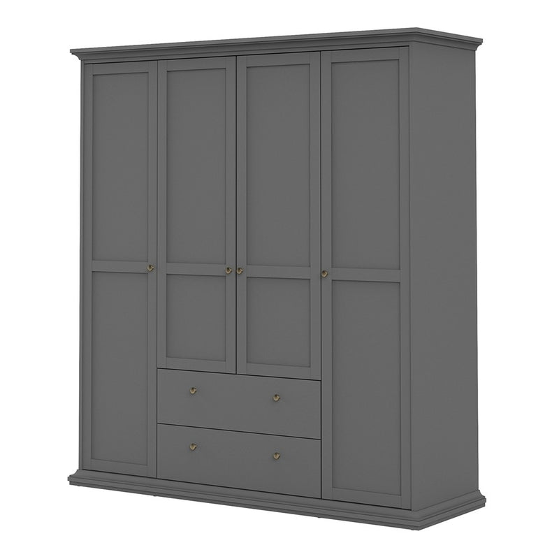 Paris 4 Doors Wardrobe in Matt Grey by Lavishway | Wardrobe-42082