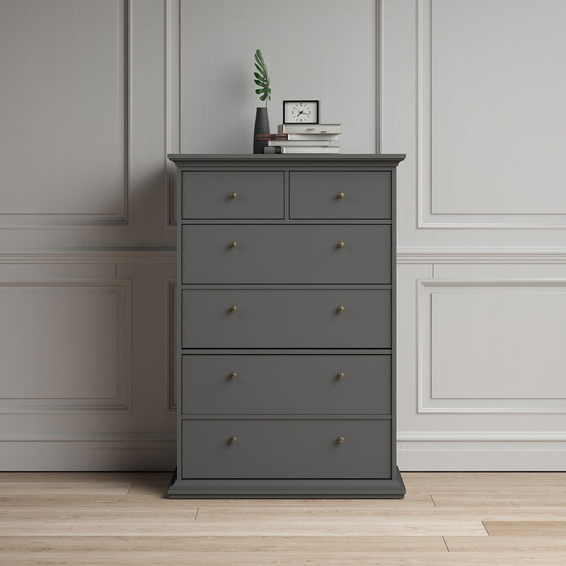 Paris Matt Grey Wooden Chest of 6 Drawers by Lavishway | Chest Of Drawers-42182