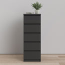Naia Black Matt 5 Drawer Narrow Chest by Lavishway | Chest Of Drawers-41003