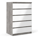 Naia Concrete Grey & White 5 Chest Of Drawers by Lavishway | Chest Of Drawers-40942
