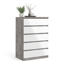 Naia Concrete Grey & White 5 Chest Of Drawers by Lavishway | Chest Of Drawers-40944