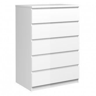 Naia White High Gloss 5 Drawer Chest by Lavishway | Chest Of Drawers-40948