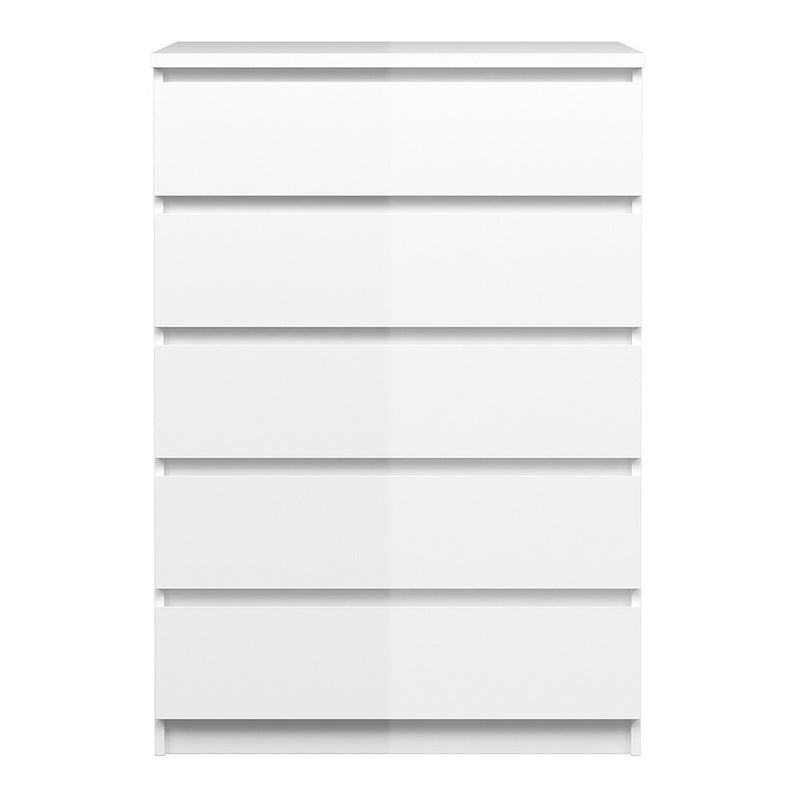 Naia White High Gloss 5 Drawer Chest by Lavishway | Chest Of Drawers-40951