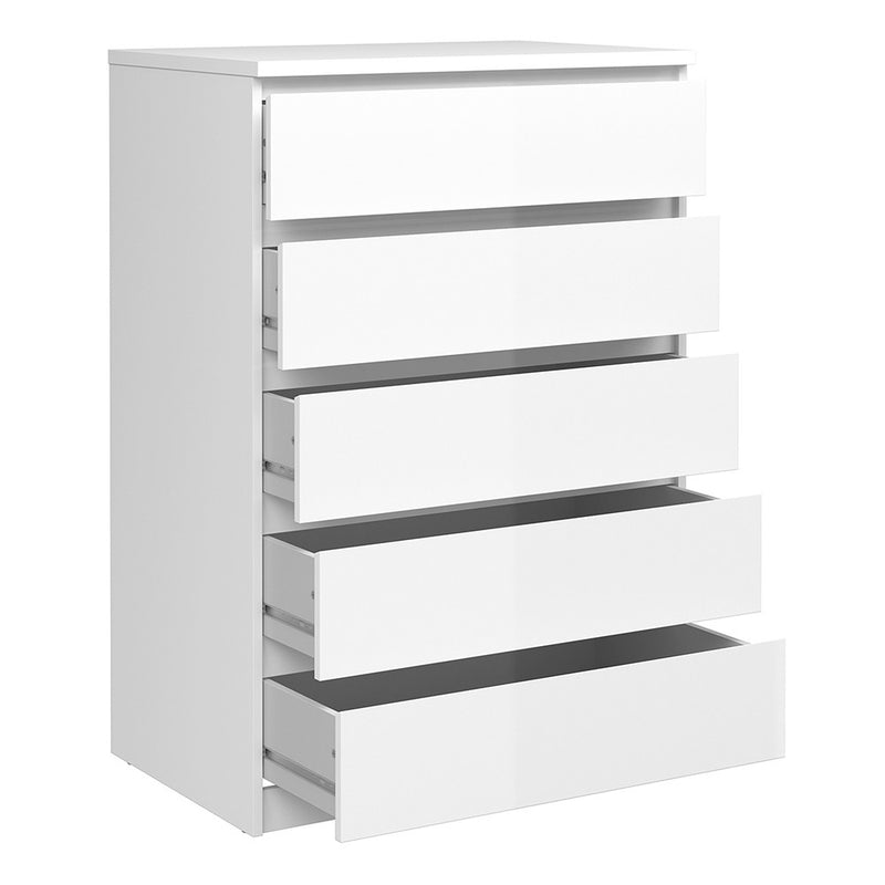 Naia White High Gloss 5 Drawer Chest by Lavishway | Chest Of Drawers-40949