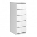 Naia White High Gloss 5 Drawer Narrow Chest by Lavishway | Chest Of Drawers-41021