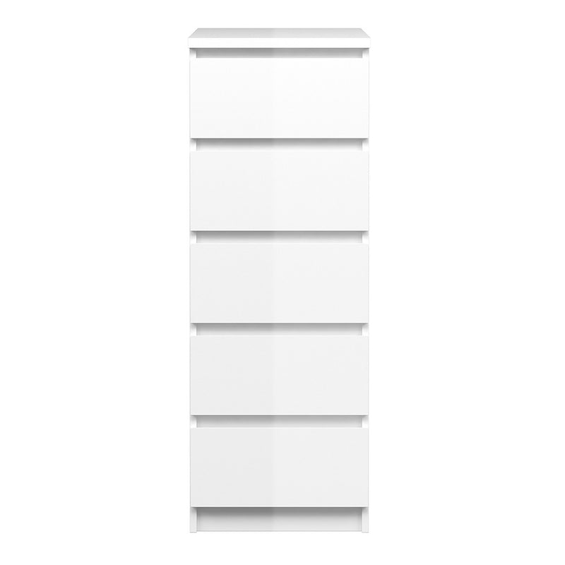 Naia White High Gloss 5 Drawer Narrow Chest by Lavishway | Chest Of Drawers-41023