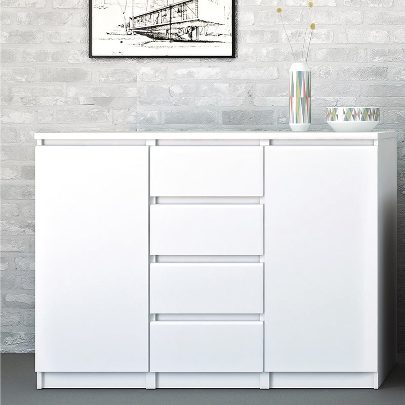 Naia White Gloss Wooden 4 Drawers Sideboard by Lavishway | Sideboards-40906