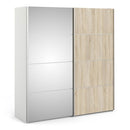 Verona Oak Finish Mirror Sliding Wardrobe by Lavishway | Wardrobe-33184