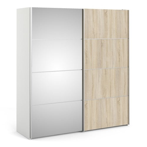 Verona Oak Finish Mirror Sliding Wardrobe by Lavishway | Wardrobe-33184